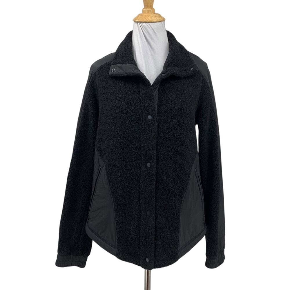 Lululemon Jacket Women 4 Black Go Cozy Sherpa Wool Blend Snap Button Pockets